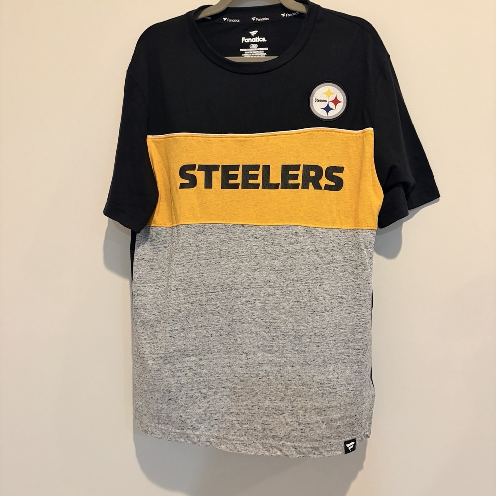 Fanatics Pittsburgh Steelers Large T Shirt Men's Logo Black Yellow And Gray NFL